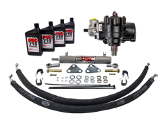 2014-2024 RAM 2500/3500 BIG BORE XD® Cylinder Assist® Kit (Bolt-On) - featuring PSC 715 Steering Fluid, the steering gear, cylinder, mounting plates, hoses, washers, bolts, zipties and bolts 